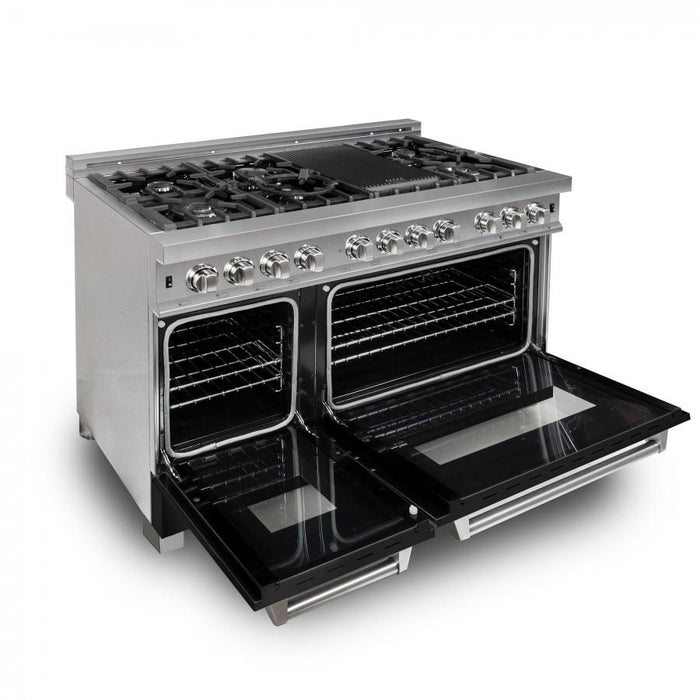 ZLINE 48" Dual Fuel Range Snow Stainless, Black Matte Door, RAS-BLM-48