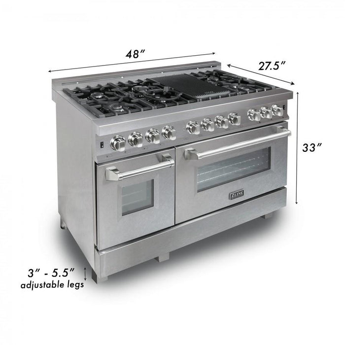 ZLINE 48" Dual Fuel Range Snow Stainless, White Matte Door, RAS-WM-48