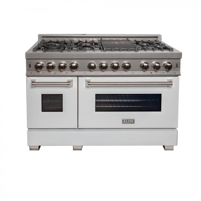 ZLINE 48" Dual Fuel Range Snow Stainless, White Matte Door, RAS-WM-48