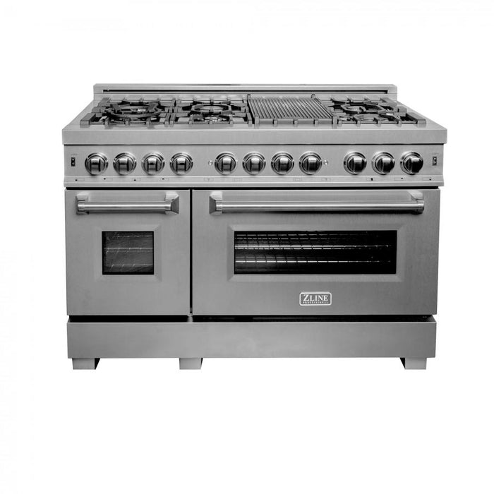 ZLINE 48" Dual Fuel Snow Stainless Range, Snow Stainless Door, RAS-SN-48