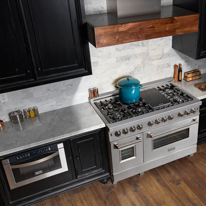 ZLINE 48" Dual Fuel Snow Stainless Range, Snow Stainless Door, RAS-SN-48