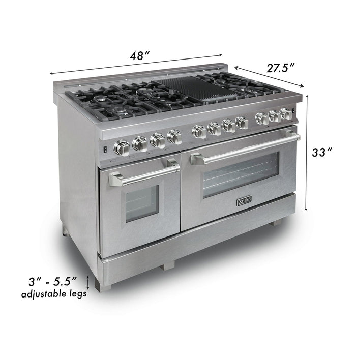 ZLINE 48" Dual Fuel Snow Stainless Range, Snow Stainless Door, RAS-SN-48