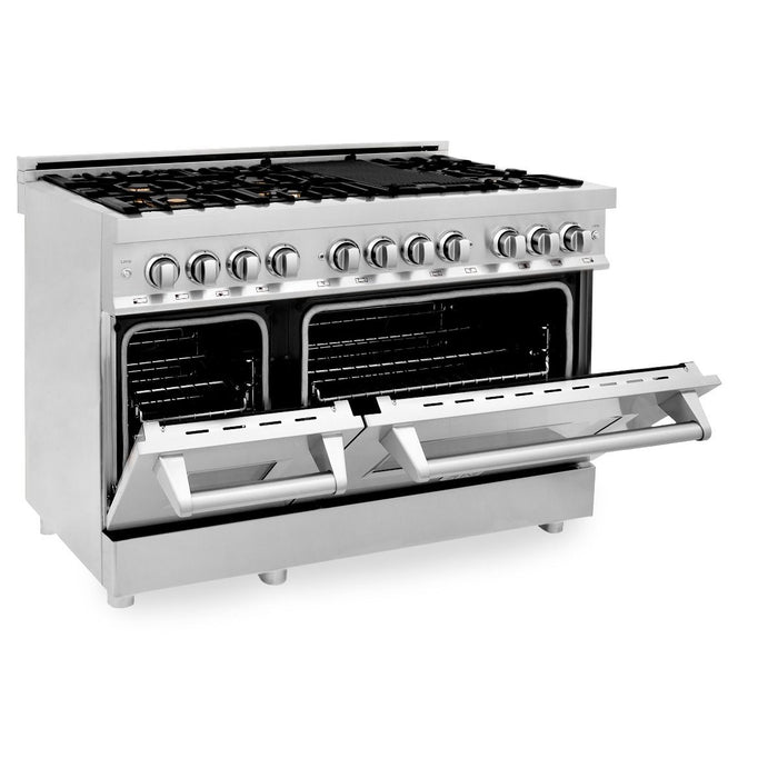 ZLINE 48" Gas Burner/Electric Oven Range Stainless, Brass Burners, RA-BR-48