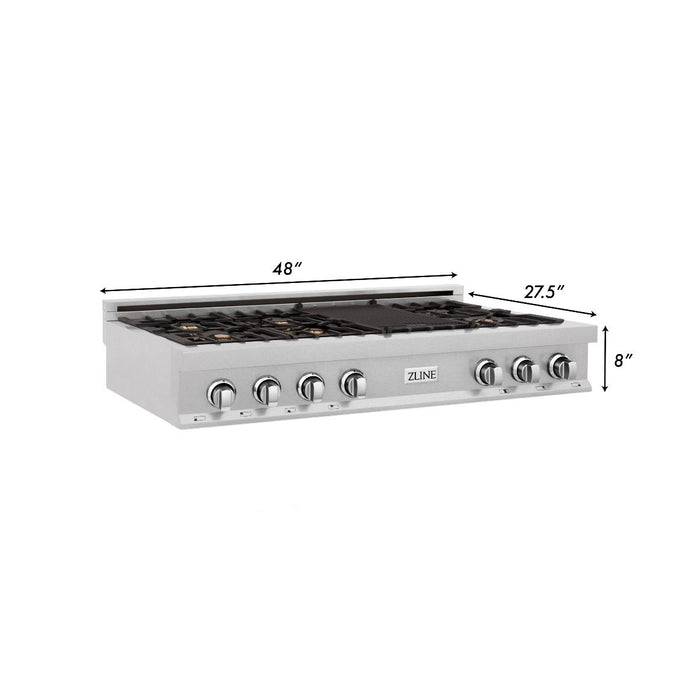 ZLINE 48" Porcelain Rangetop, DuraSnow®, 7 Brass Burners, RTS-BR-48