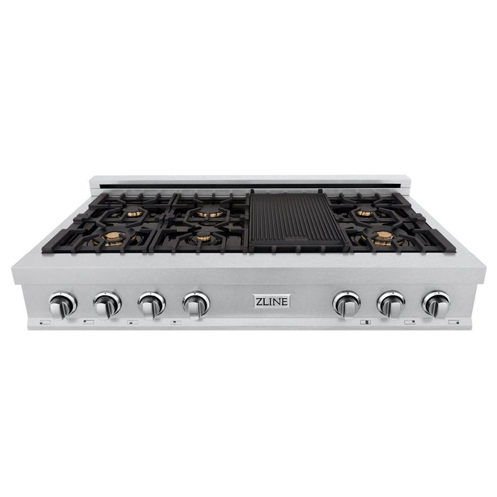 ZLINE 48" Porcelain Rangetop, DuraSnow®, 7 Brass Burners, RTS-BR-48