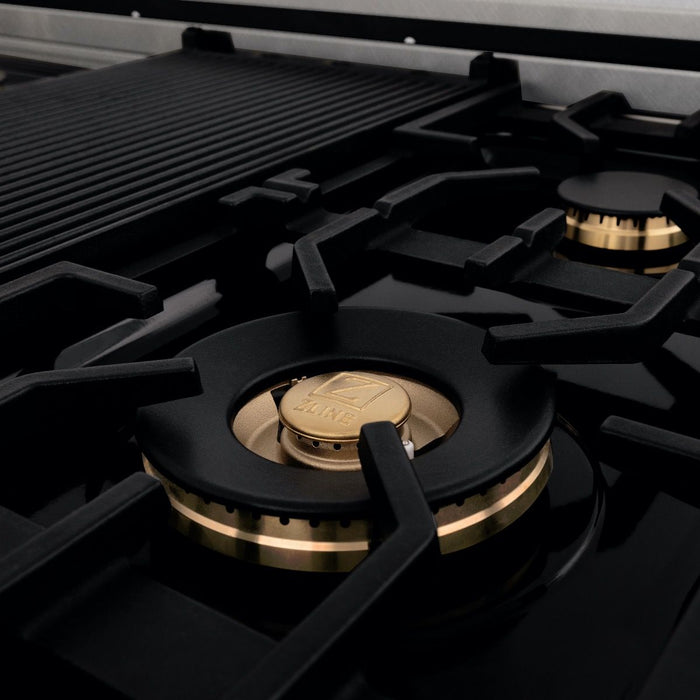 ZLINE 48" Porcelain Rangetop, DuraSnow®, 7 Brass Burners, RTS-BR-48