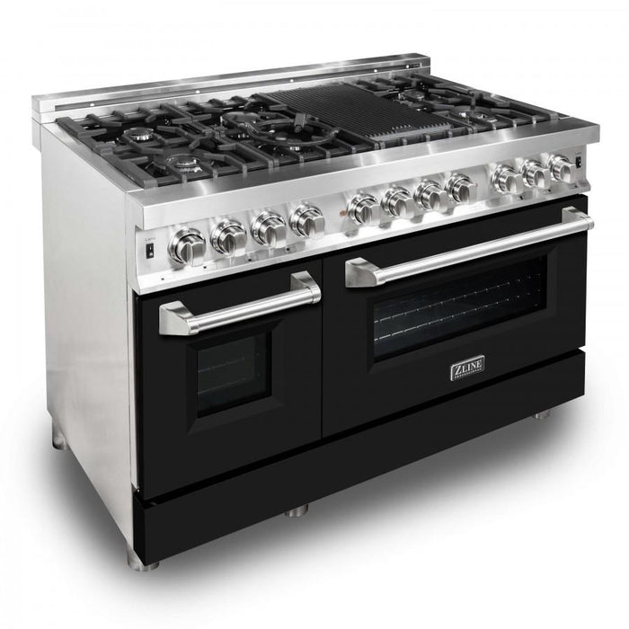 ZLINE 48" Professional Dual Fuel Range with Black Matte Door, RA-BLM-48