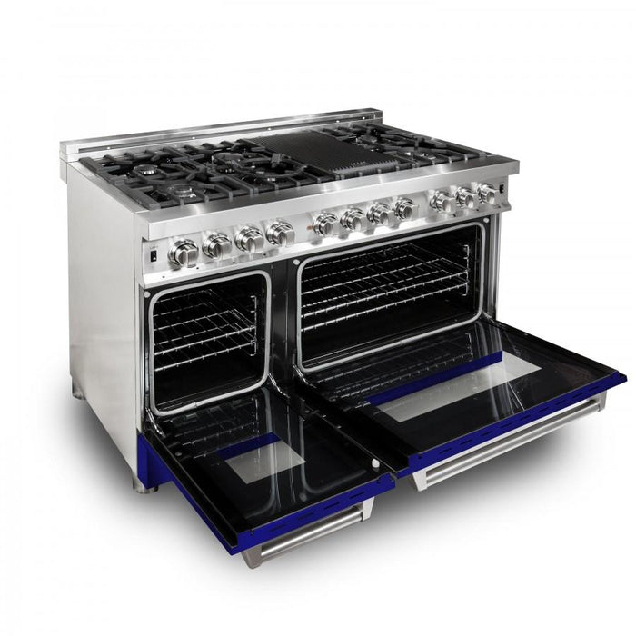 ZLINE 48" Professional Dual Fuel Range with Blue Matte Door, RA-BM-48