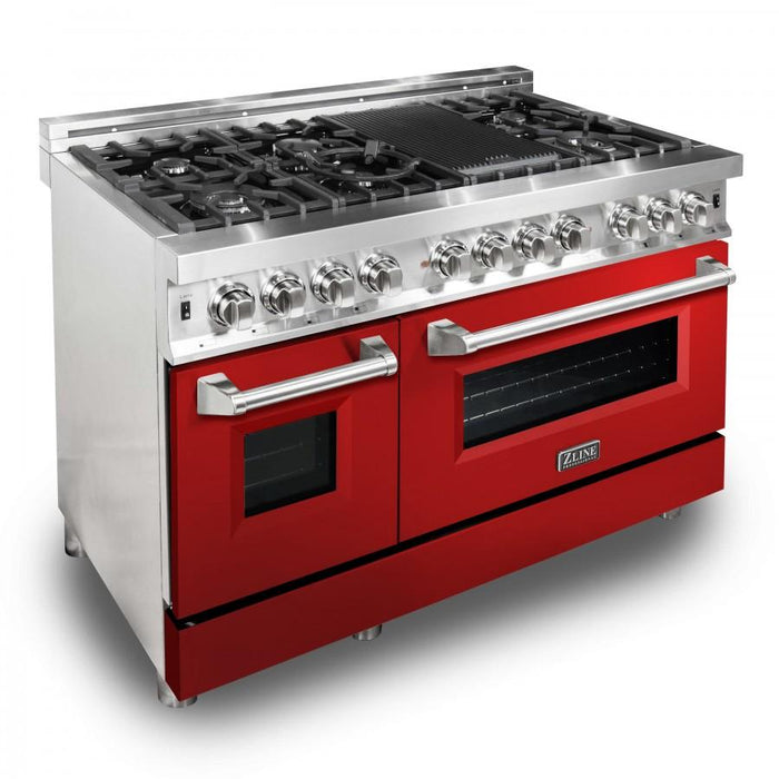 ZLINE 48" Professional Dual Fuel Range with Red Gloss Door, RA-RG-48