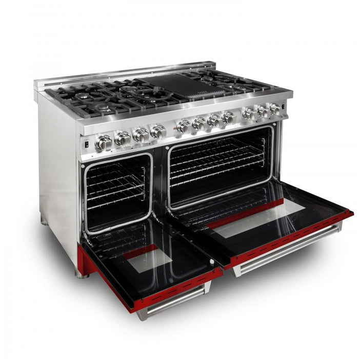 ZLINE 48" Professional Dual Fuel Range with Red Gloss Door, RA-RG-48