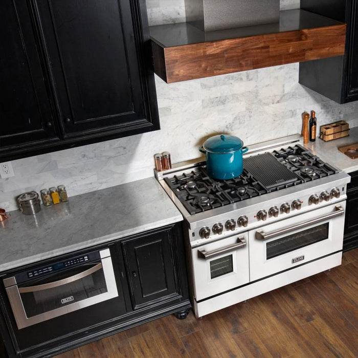 ZLINE 48" Professional Dual Fuel Range with White Matte Door, RA-WM-48