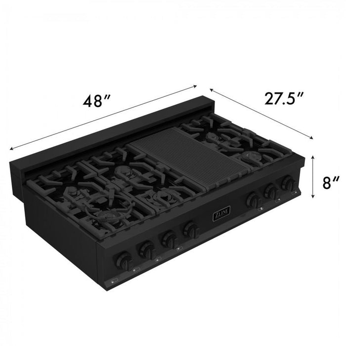ZLINE 48" Rangetop, Black Stainless, Brass Burners, RTB-BR-48