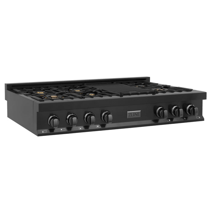 ZLINE 48" Rangetop, Black Stainless, Brass Burners, RTB-BR-48