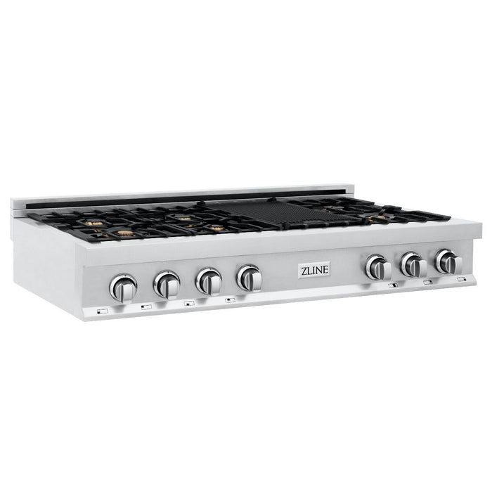ZLINE 48" Rangetop With 7 Gas Brass Burners, RT-BR-48