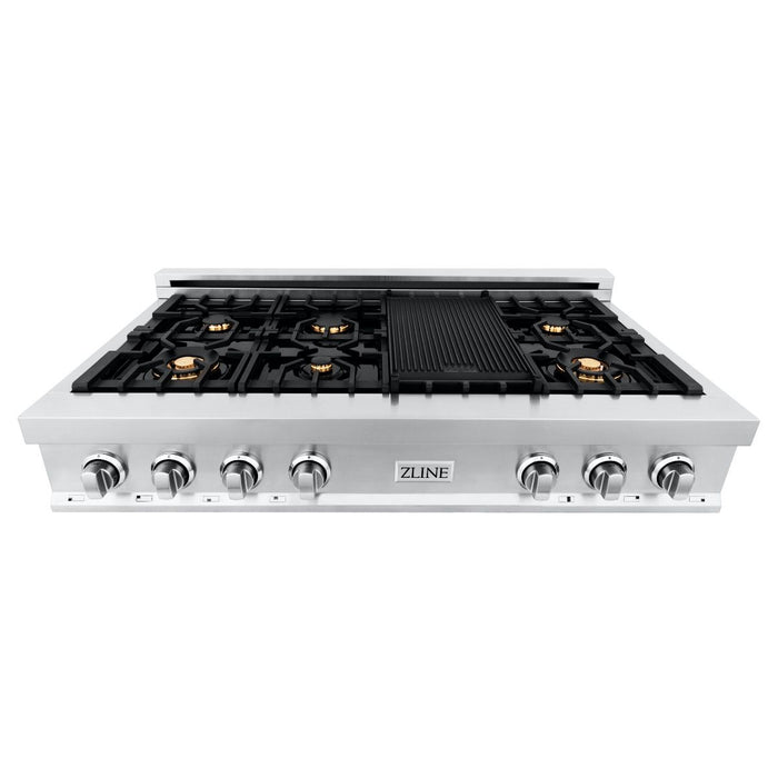 ZLINE 48" Rangetop With 7 Gas Brass Burners, RT-BR-48