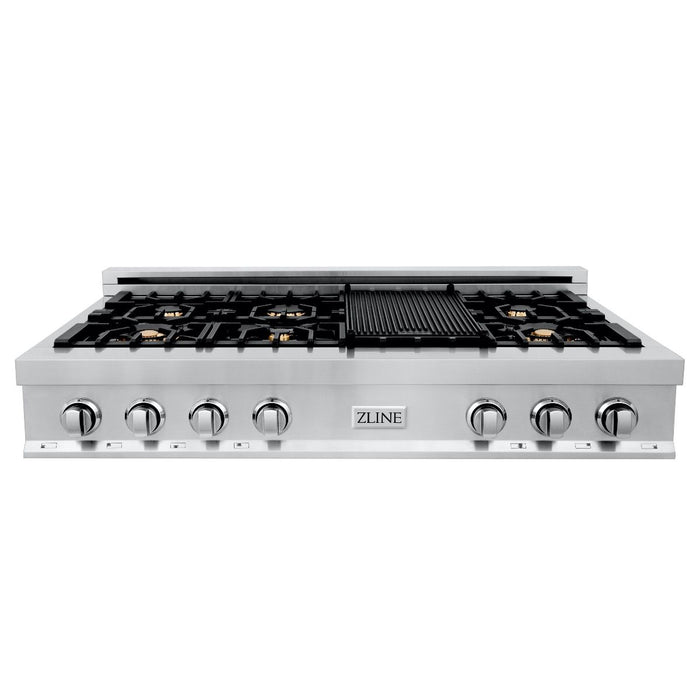 ZLINE 48" Rangetop With 7 Gas Brass Burners, RT-BR-48