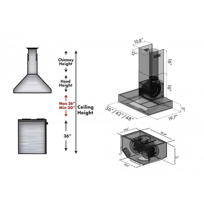 ZLINE 48" Remote Dual Blower Stainless Wall Range Hood, KECOM-RD-48