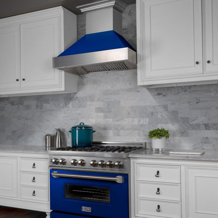 ZLINE 48" Snow Finish Wall Range Hood, Blue Gloss Shell, 8654BG-48
