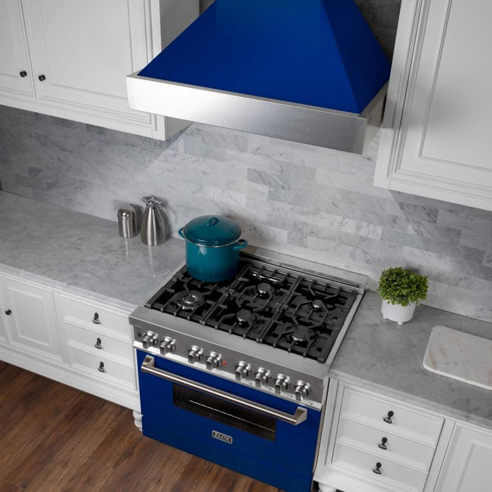 ZLINE 48" Snow Finish Wall Range Hood, Blue Gloss Shell, 8654BG-48