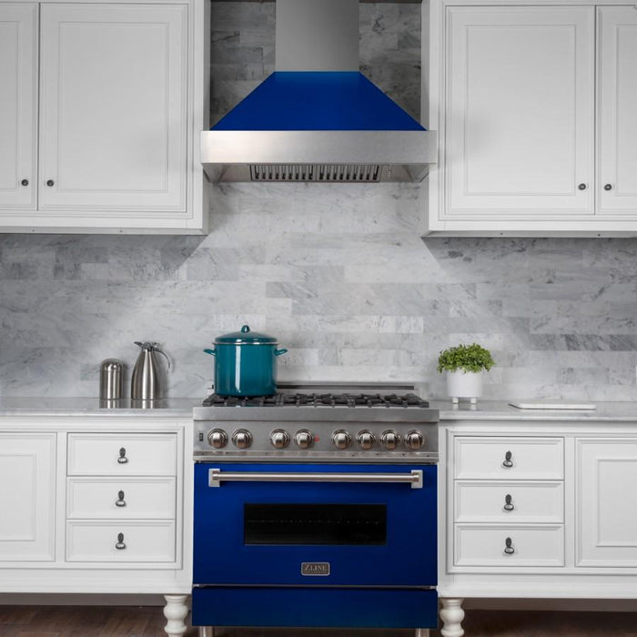 ZLINE 48" Snow Finish Wall Range Hood, Blue Gloss Shell, 8654BG-48