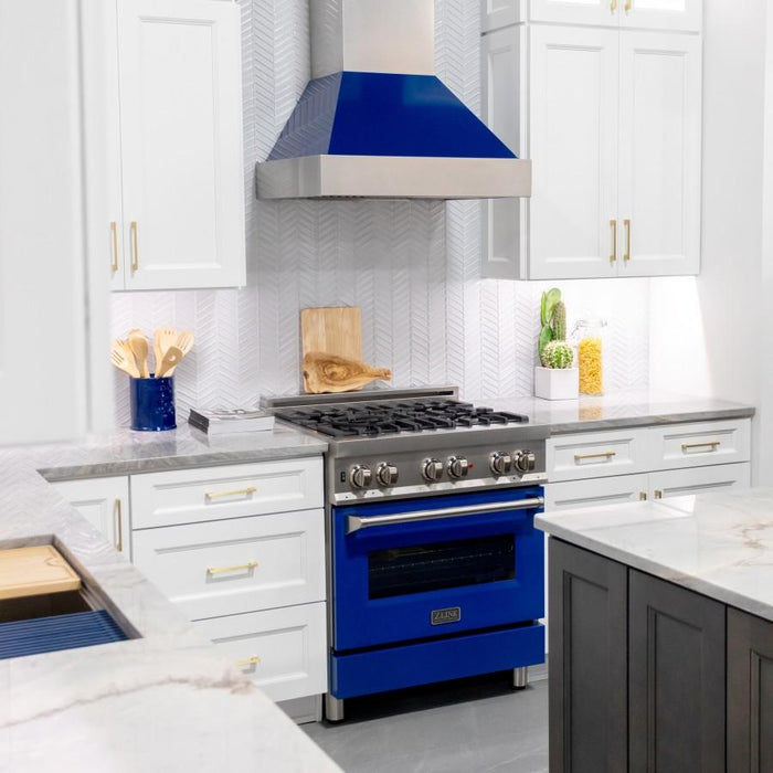 ZLINE 48" Snow Finish Wall Range Hood, Blue Gloss Shell, 8654BG-48