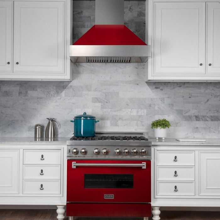ZLINE 48" Snow Finish Wall Range Hood, Red Gloss Shell, 8654RG-48