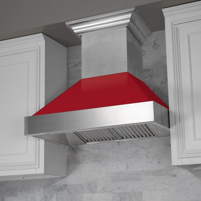 ZLINE 48" Snow Finish Wall Range Hood, Red Gloss Shell, 8654RG-48
