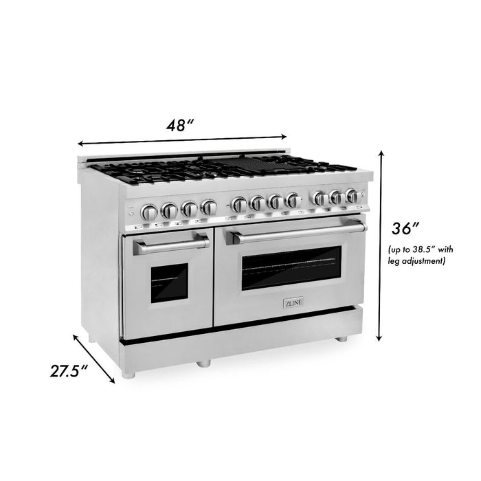 ZLINE 48" Stainless Steel 6.0 cu.ft. 7 Gas Burner/Electric Oven Range with Griddle RA48