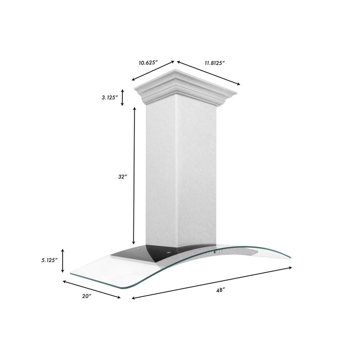 ZLINE 48" Wall Range Hood, Snow Finish Stainless & Glass, 8KN4S-48