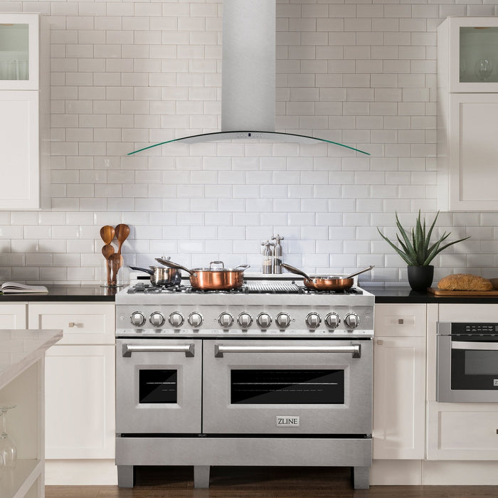 ZLINE 48" Wall Range Hood, Snow Finish Stainless & Glass, 8KN4S-48