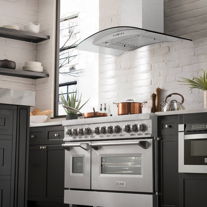 ZLINE 48" Wall Range Hood, Snow Finish Stainless & Glass, 8KN4S-48
