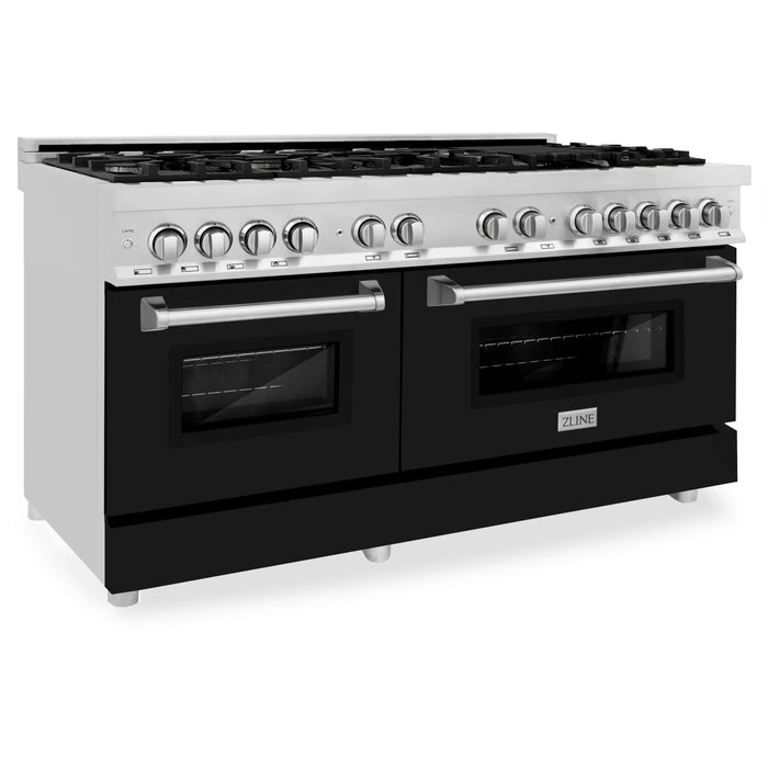 ZLINE 60" 7.4 cu. ft. Dual Fuel Range, Gas Stove and Electric Oven in Stainless Steel and Black Matte Door, RA-BLM-60