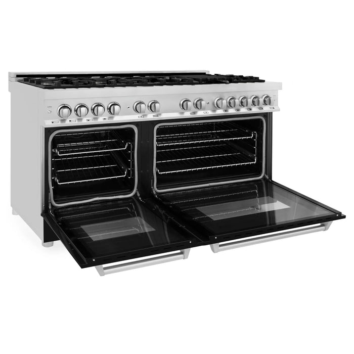 ZLINE 60" 7.4 cu. ft. Dual Fuel Range, Gas Stove and Electric Oven in Stainless Steel and Black Matte Door, RA-BLM-60