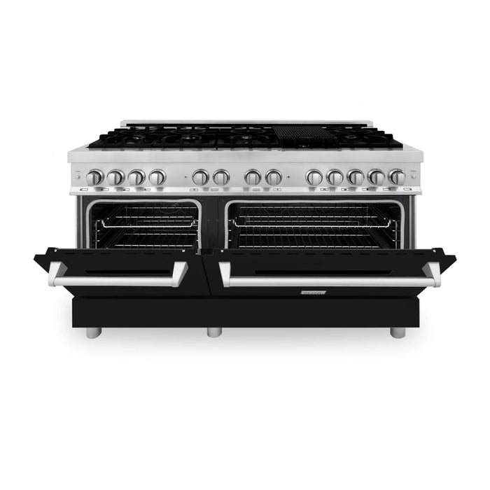 ZLINE 60" 7.4 cu. ft. Dual Fuel Range, Gas Stove and Electric Oven in Stainless Steel and Black Matte Door, RA-BLM-60