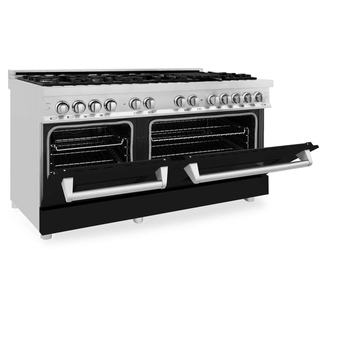 ZLINE 60" 7.4 cu. ft. Dual Fuel Range, Gas Stove and Electric Oven in Stainless Steel and Black Matte Door, RA-BLM-60