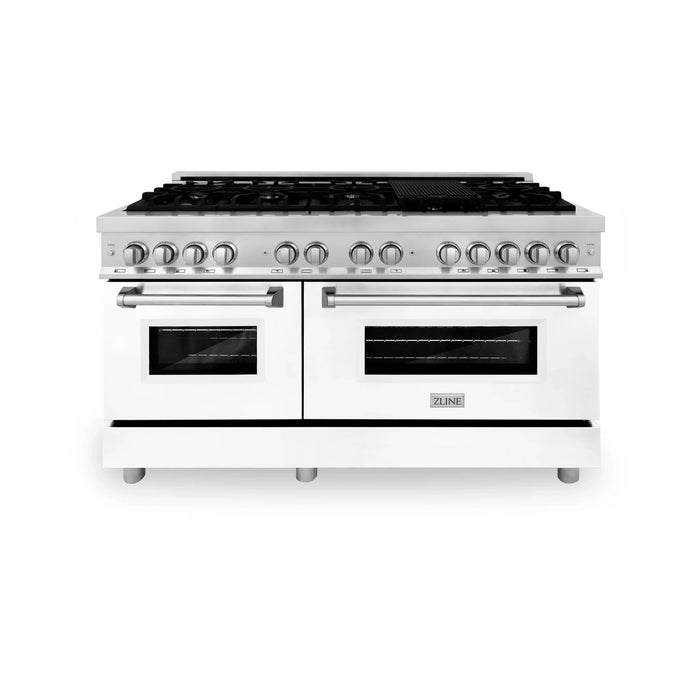 ZLINE 60" 7.4 cu. ft. Dual Fuel Range with Gas Stove and Electric Oven in Stainless Steel and White Matte Door, RA-WM-60