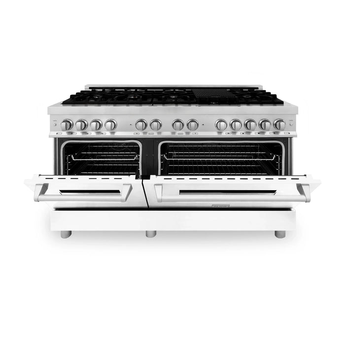 ZLINE 60" 7.4 cu. ft. Dual Fuel Range with Gas Stove and Electric Oven in Stainless Steel and White Matte Door, RA-WM-60