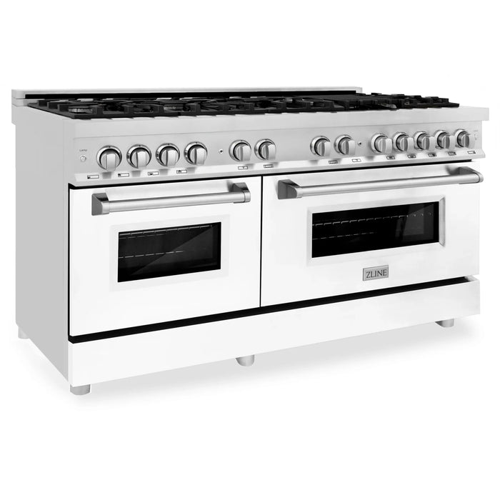 ZLINE 60" 7.4 cu. ft. Dual Fuel Range with Gas Stove and Electric Oven in Stainless Steel and White Matte Door, RA-WM-60