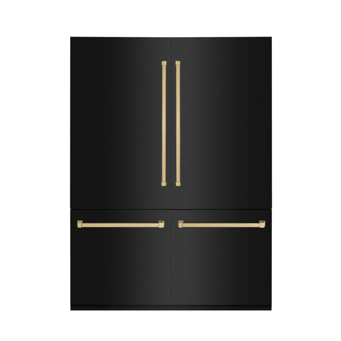ZLINE 60" Autograph 32.2 cu. ft. 4-Door French Door Fridge Water/Ice Dispenser Black Stainless Steel Champagne Bronze Accents RBIVZ-BS-60-CB