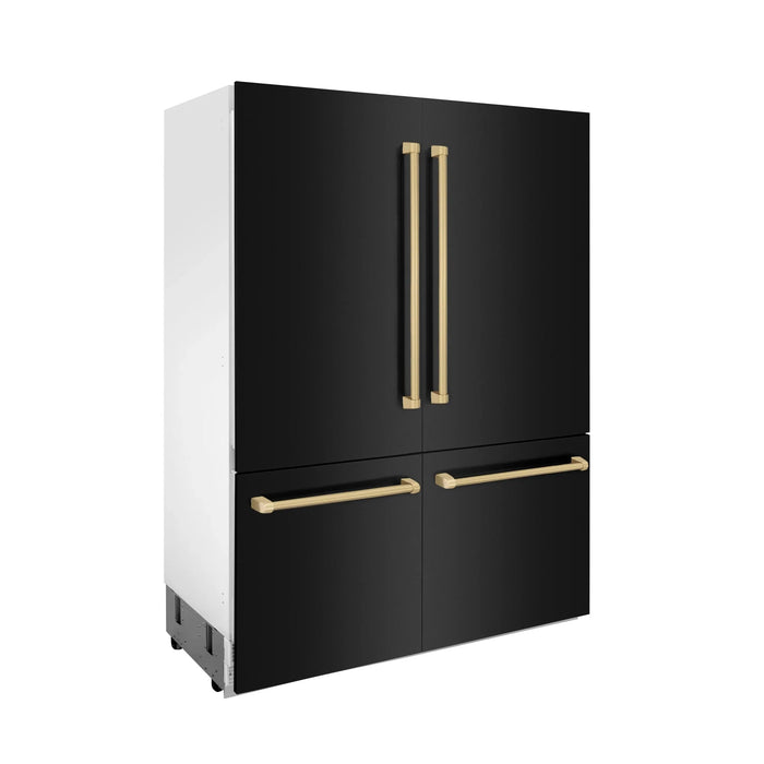 ZLINE 60" Autograph 32.2 cu. ft. 4-Door French Door Fridge Water/Ice Dispenser Black Stainless Steel Champagne Bronze Accents RBIVZ-BS-60-CB