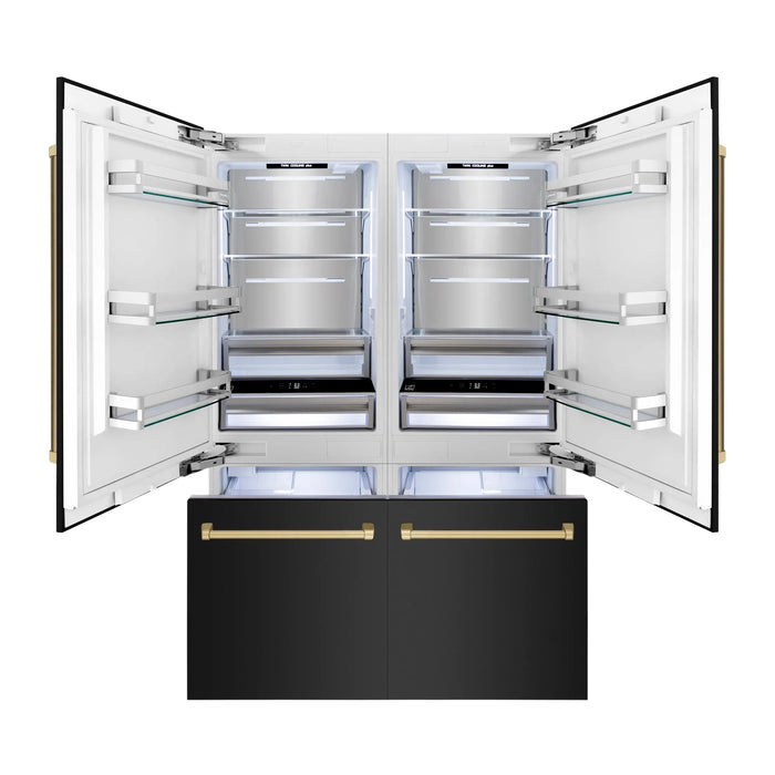 ZLINE 60" Autograph 32.2 cu. ft. 4-Door French Door Fridge Water/Ice Dispenser Black Stainless Steel Champagne Bronze Accents RBIVZ-BS-60-CB