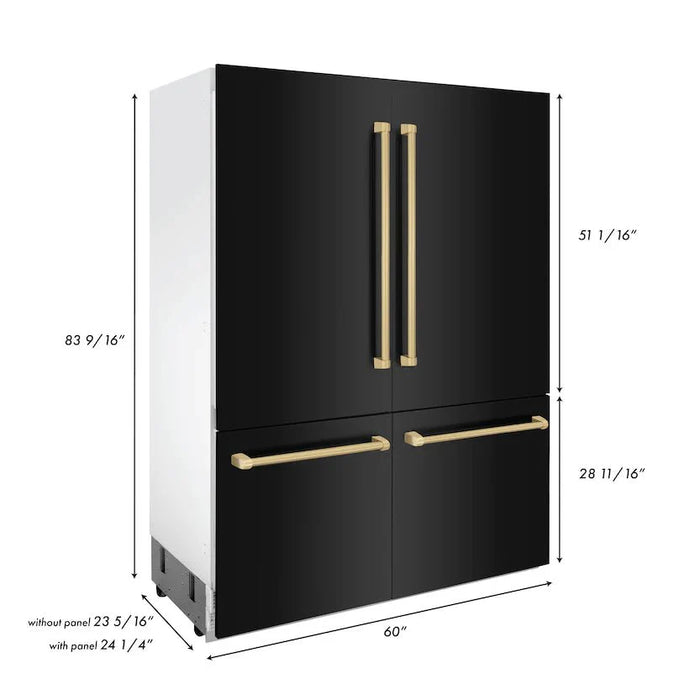 ZLINE 60" Autograph 32.2 cu. ft. 4-Door French Door Fridge Water/Ice Dispenser Black Stainless Steel Champagne Bronze Accents RBIVZ-BS-60-CB