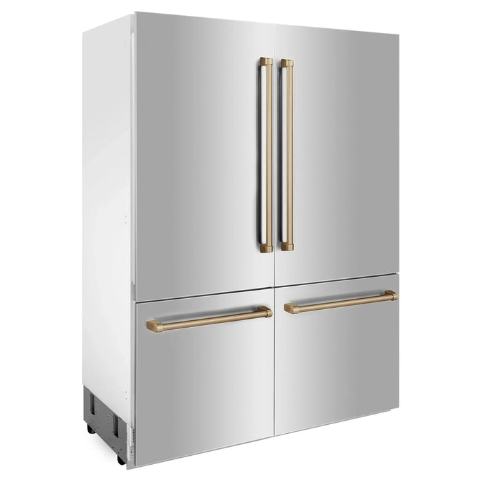ZLINE 60" Autograph 32.2 cu. ft. 4-Door French Door Fridge Water/Ice Dispenser Stainless Steel Gold Accents RBIVZ-304-60-G