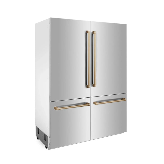 ZLINE 60" Autograph 32.2 cu. ft. 4-Door French Door Fridge Water/Ice Dispenser Stainless Steel Gold Accents RBIVZ-304-60-G
