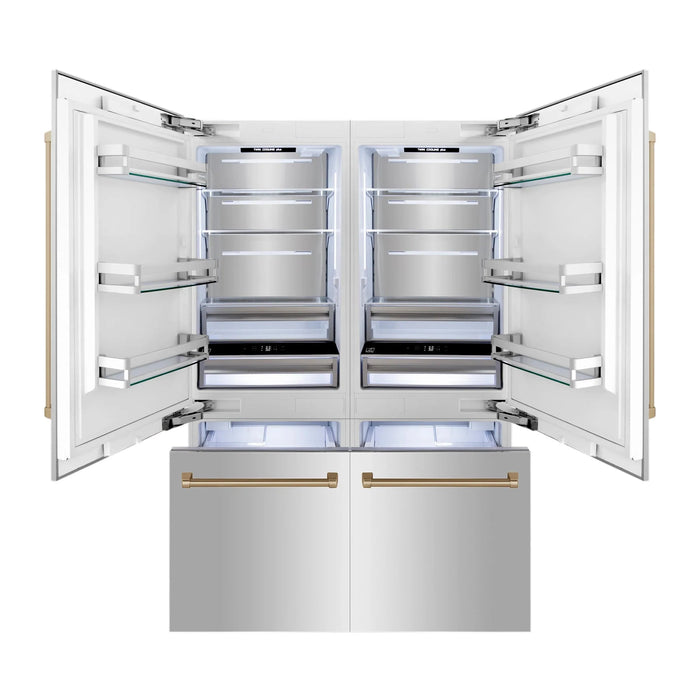 ZLINE 60" Autograph 32.2 cu. ft. 4-Door French Door Fridge Water/Ice Dispenser Stainless Steel Gold Accents RBIVZ-304-60-G