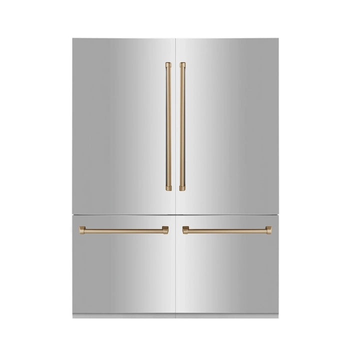 ZLINE 60" Autograph 32.2 cu. ft. 4-Door French Door Fridge Water/Ice Dispenser Stainless Steel Gold Accents RBIVZ-304-60-G