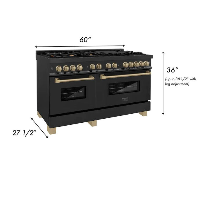 ZLINE 60" Autograph Dual Fuel Range, Black Stainless, RABZ-60-CB