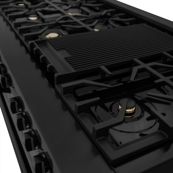 ZLINE 60" Dual Fuel Range, Black Stainless, Brass Burners, RAB-60