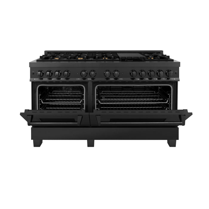ZLINE 60" Dual Fuel Range, Black Stainless, Brass Burners, RAB-60