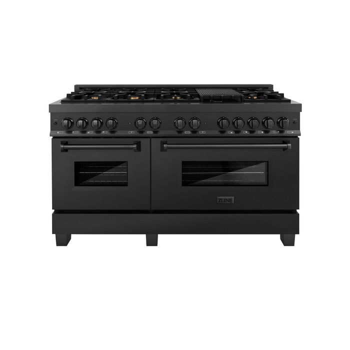 ZLINE 60" Dual Fuel Range, Black Stainless, Brass Burners, RAB-60